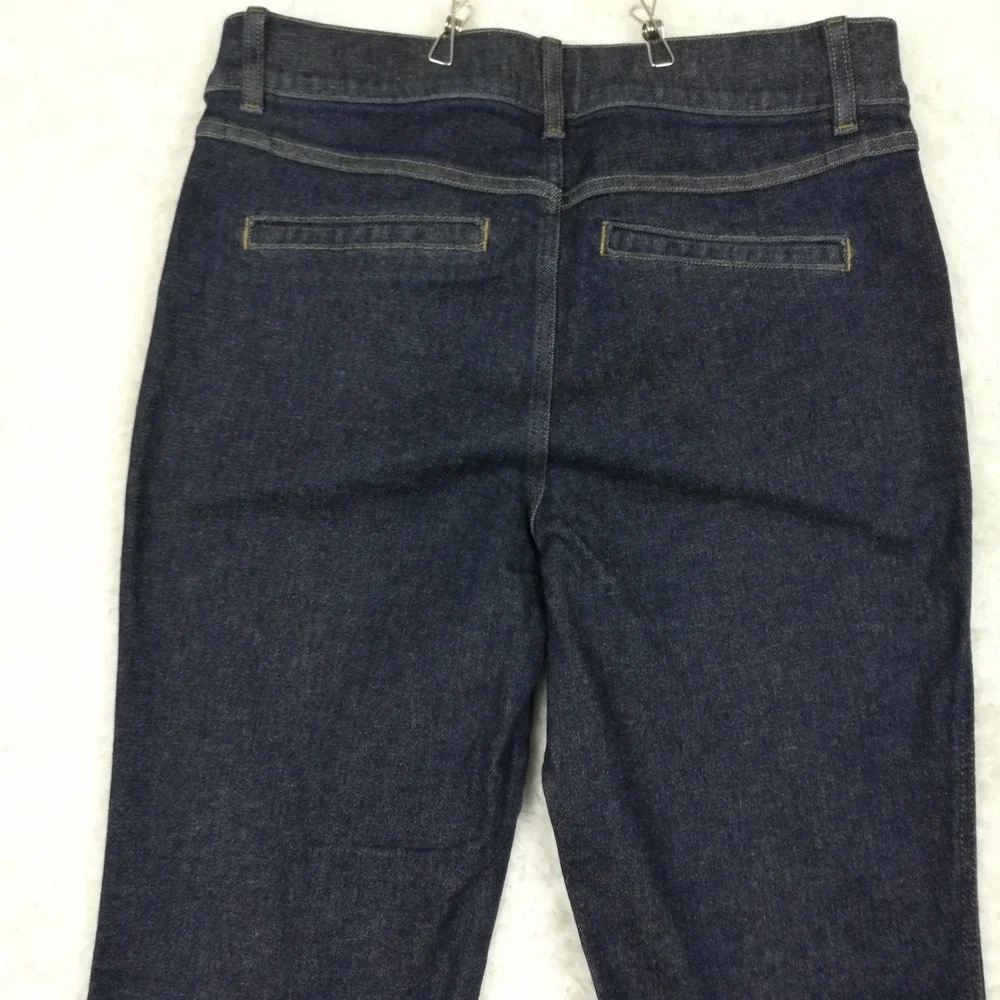 Spanx Womens Jeans Flare Leg Blue Denim Dark Wash Pintuck Seam Pull On High L